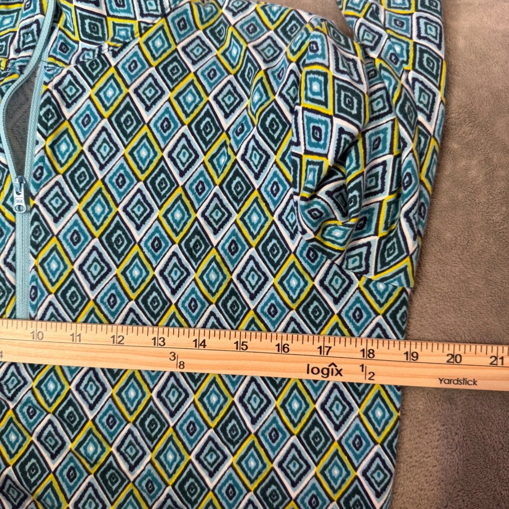 T by Talbots Quarter Zip Pullover Womens S Green Geometric Diamond Print Top - Picture 8 of 9